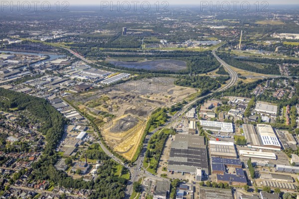 Aerial view, brownfield project Freiheit Emscher in the district Vogelheim in Essen, city limits Bottrop, Ruhr area, North Rhine-Westphalia, Germany, construction area, building site, building plots, construction project, construction site, brownfield, DE, Essen, Europe, aerial view, aerial photography, aerial photography, overview, bird's-eye view, overview