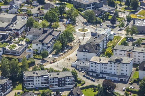 Aerial view, construction site at Kopernikusstraße, Finnentrop, Sauerland, North Rhine-Westphalia, Germany, construction work, construction area, construction site, building plots, construction project, construction site, DE, Europe, aerial view, aerial photography, aerial photography, new construction, overview, bird's-eye view, overview
