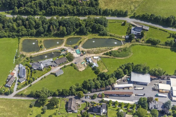 Aerial view, fishing park Lenhausen - Petri Heil Mühlental, Unterer Hammer, Lenhausen, Finnentrop, Sauerland, North Rhine-Westphalia, Germany, fishing ponds, DE, Europe, aerial view, aerial photography, aerial photography, ponds, overview, birds-eyes view, overview