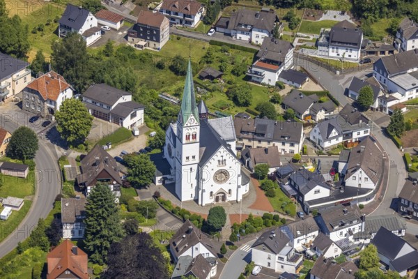 Aerial view, Church of St. Anthony the Hermit, Heggen, Finnentrop, Sauerland, North Rhine-Westphalia, Germany, place of worship, DE, Europe, religious community, place of worship, holy place, church, parish, denomination, aerial view, aerial photography, aerial photography, religion, religious site, overview, bird's-eye view, overview