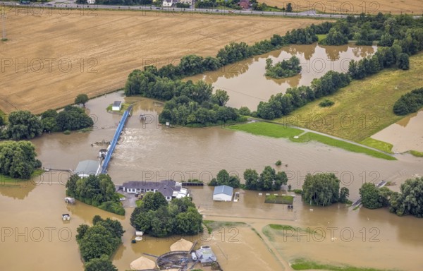 Aerial photo, Ruhr flood, Fröndenberg, Fröndenberg/Ruhr, Ruhr area, North Rhine-Westphalia, Germany, DE, Europe, birds-eyes view, aerial photography, aerial photography, overview, overview, bird's eye view
