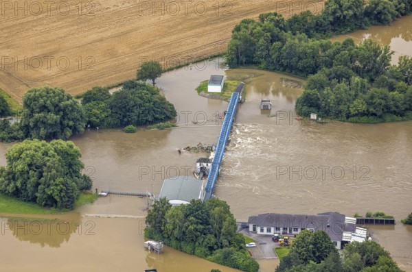 Aerial photo, Ruhr flood, Fröndenberg, Fröndenberg/Ruhr, Ruhr area, North Rhine-Westphalia, Germany, DE, Europe, birds-eyes view, aerial photography, aerial photography, overview, overview, bird's eye view