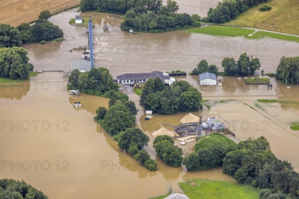 Aerial photo, Ruhr flood, Fröndenberg, Fröndenberg/Ruhr, Ruhr area, North Rhine-Westphalia, Germany, DE, Europe, birds-eyes view, aerial photography, aerial photography, overview, overview, bird's eye view
