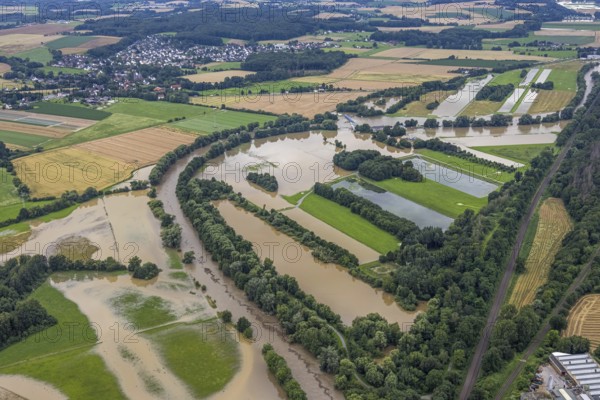 Aerial photo, Ruhr flood, Fröndenberg, Fröndenberg/Ruhr, Ruhr area, North Rhine-Westphalia, Germany, DE, Europe, birds-eyes view, aerial photography, aerial photography, overview, overview, bird's eye view