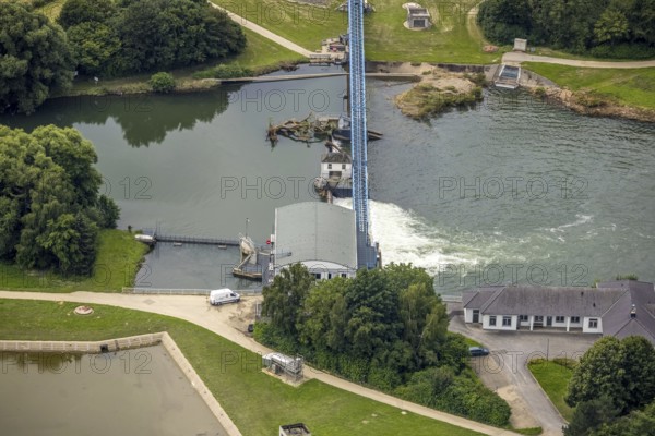 Aerial view, a week ago there was still land under water at this point - the Ruhr was flooding, course of the Ruhr, Fröndenberg, Fröndenberg/Ruhr, Ruhr area, North Rhine-Westphalia, Germany, DE, Europe, birds-eyes view, aerial view, aerial photography, aerial photography, overview, bird's eye view