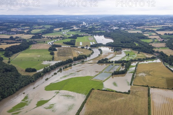Aerial photo, Ruhr flood, Altendorf, Fröndenberg/Ruhr, Ruhr area, North Rhine-Westphalia, Germany, DE, Europe, birds-eyes view, aerial photography, aerial photography, overview, overview, bird's eye view