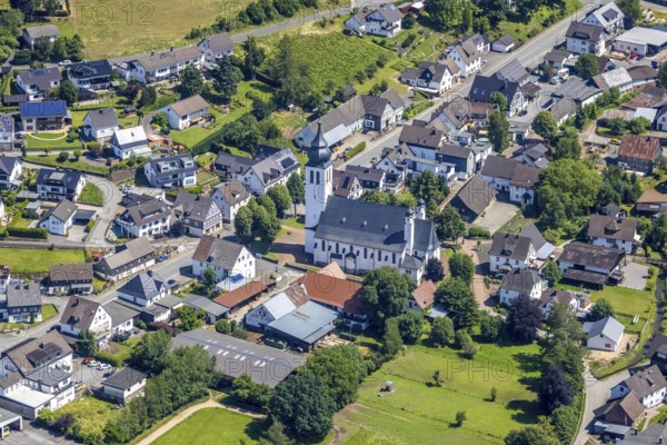 Aerial view, Church of St. Matthias, Fretter, Finnentrop, Sauerland, North Rhine-Westphalia, Germany, place of worship, DE, Europe, religious community, place of worship, holy place, church, parish, denomination, aerial view, aerial photography, aerial photography, religion, religious site, overview, bird's-eye view, overview