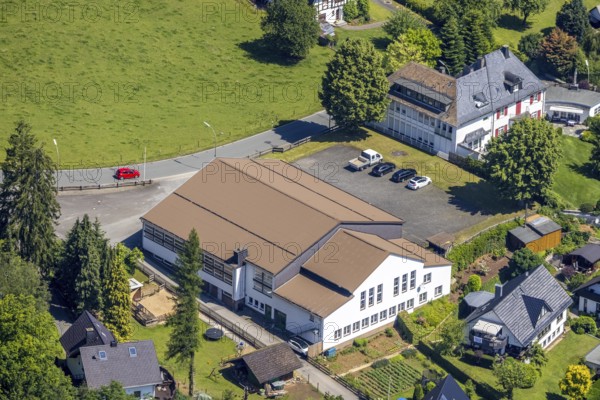 Aerial view, Schützenhalle Fretter, Finnentrop, Sauerland, North Rhine-Westphalia, Germany, DE, Europe, hall, aerial view, aerial photography, aerial photography, shooting club, overview, bird's eye view, birds-eyes view, overview