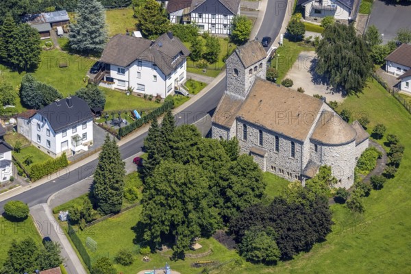 Aerial view, St Lucia's Church in Ostentrop, Finnentrop, Sauerland, North Rhine-Westphalia, Germany, place of worship, DE, Europe, religious community, place of worship, holy place, church, parish, denomination, aerial view, aerial photography, aerial photography, religion, religious site, overview, bird's-eye view, overview
