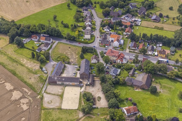 Aerial view, riding centre Christina Plotz in Strickherdicke, Fröndenberg/Ruhr, Ruhr area, North Rhine-Westphalia, Germany, DE, Europe, aerial view, aerial photography, aerial photography, equestrian sport, equestrian centre, equestrian centre, riding stable, overview, bird's-eye view, overview