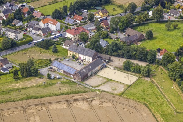 Aerial view, riding centre Christina Plotz in Strickherdicke, Fröndenberg/Ruhr, Ruhr area, North Rhine-Westphalia, Germany, DE, Europe, aerial view, aerial photography, aerial photography, equestrian sport, equestrian centre, equestrian centre, riding stable, overview, bird's-eye view, overview