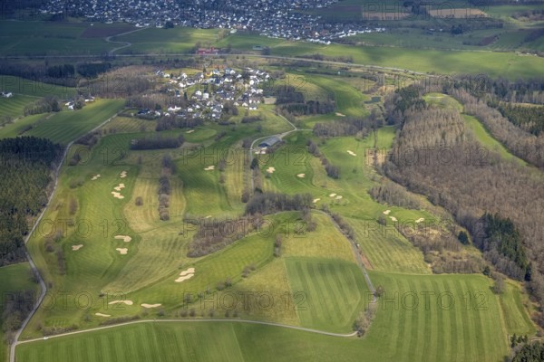 Golf course Golfclub Siegen-Olpe, Ottfingen, Wenden, Sauerland, North Rhine-Westphalia, Germany, DE, Europe, golf, golf course, golf club, golf course, golf meadow, aerial view, aerial photography, aerial photography, aerial photography, sports, overview, birds-eyes view, overview