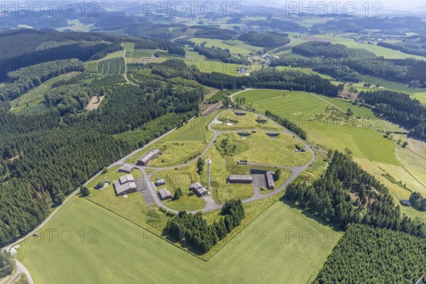 Aerial photo, Berg Buchhagen, former Nike fire control centre, now training area of the Olpe district police authority, Fretter, Finnentrop, Sauerland, North Rhine-Westphalia, Germany, DE, Europe, aerial photo, aerial photography, aerial photography, overview, bird's-eye view, overview