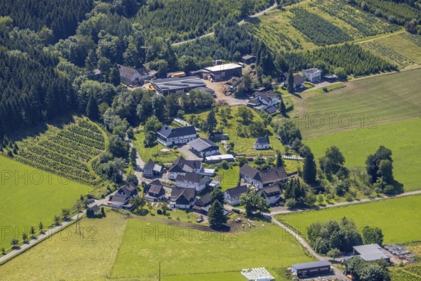 Aerial view, local view Ramscheid, Serkenrode, Finnentrop, Sauerland, North Rhine-Westphalia, Germany, DE, Europe, property tax, real estate, aerial view, aerial photography, aerial photography, overview, bird's-eye view, housing estate, living and living, residential buildings, quality of living, housing estate, birds-eyes view, overview