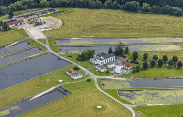 Aerial view, Hammer Waterworks Warmen at the Merschstraße in the district Warmen, Fröndenberg/Ruhr, Ruhr area, North Rhine-Westphalia, Germany, DE, Europe, Hammer Waterworks, aerial view, aerial photography, aerial photography, overview, bird's-eye view, water treatment plant, water supply company, waterworks, birds-eyes view, overview
