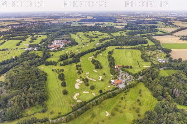 Aerial view, golf course and golf club Unna-Fröndenberg, Fröndenberg/Ruhr, Ruhr area, North Rhine-Westphalia, Germany, DE, Europe, golf, golf course, golf club, golf course, golf meadow, aerial view, aerial photography, aerial photography, sports, overview, bird's eye view, overview