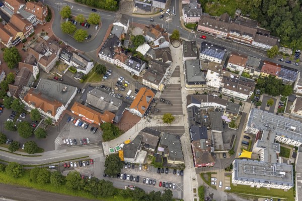 Aerial view, newly designed market place in Fröndenberg, Fröndenberg/Ruhr, Ruhr area, North Rhine-Westphalia, Germany, DE, Europe, aerial view, aerial photography, aerial photography, market, market place, overview, bird's eye view, birds-eyes view, overview