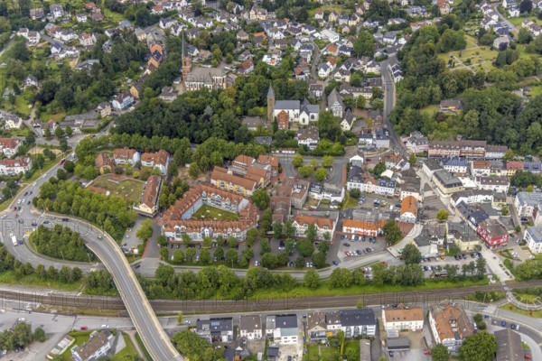 Aerial view, Bruayplatz reconstruction and redesigned market square in Fröndenberg, Fröndenberg/Ruhr, Ruhr area, North Rhine-Westphalia, Germany, DE, Europe, aerial view, aerial photography, aerial photography, market, market square, overview, bird's-eye view, overview