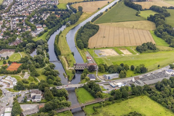 Aerial view, Möllerkraftwerk Schwitten am Obergraben und Fluss Ruhr, Schwitten, Menden, Ruhr Area, North Rhine-Westphalia, Germany, 22, DE, Europe, power plant, aerial view, aerial photography, aerial photography, overview, bird's eye view, hydroelectric power plant, birds-eyes view, overview