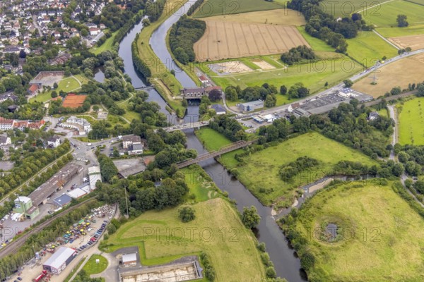 Aerial view, Möllerkraftwerk Schwitten am Obergraben und Fluss Ruhr, Schwitten, Menden, Ruhr Area, North Rhine-Westphalia, Germany, 22, DE, Europe, power plant, aerial view, aerial photography, aerial photography, overview, bird's eye view, hydroelectric power plant, birds-eyes view, overview