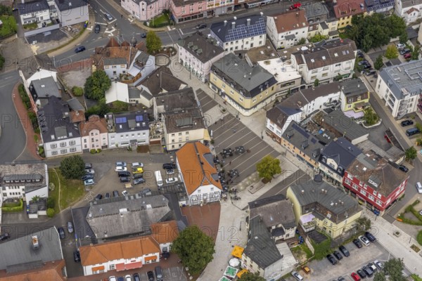 Aerial view, newly designed market place in Fröndenberg, Fröndenberg/Ruhr, Ruhr area, North Rhine-Westphalia, Germany, DE, Europe, aerial view, aerial photography, aerial photography, market, market place, overview, bird's eye view, birds-eyes view, overview
