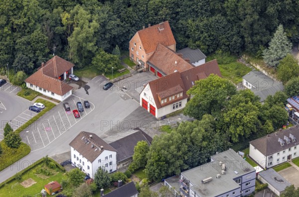 Aerial view, planned new construction of the Fröndenberg town centre rescue station on Alleestraße in Fröndenberg/Ruhr, Ruhr area, North Rhine-Westphalia, Germany, fire fighters, fire protection, fire station, DE, Europe, fire station, fire brigade, Fröndenberg/Ruhr, aerial view, aerial photography, aerial photography, rescue station, overview, bird's-eye view, bird's-eye view, overview