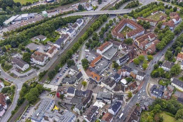 Aerial view, Bruayplatz reconstruction and redesigned market square in Fröndenberg, Fröndenberg/Ruhr, Ruhr area, North Rhine-Westphalia, Germany, DE, Europe, aerial view, aerial photography, aerial photography, market, market square, overview, bird's-eye view, overview