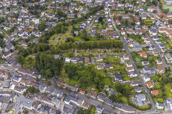 Aerial view, Old cemetery in Fröndenberg, Fröndenberg/Ruhr, Ruhr area, North Rhine-Westphalia, Germany, burial place, DE, Europe, cemetery, memorial, place of worship, graves, burial ground, aerial photograph, aerial photography, aerial photography, resting place, overview, bird's-eye view, overview