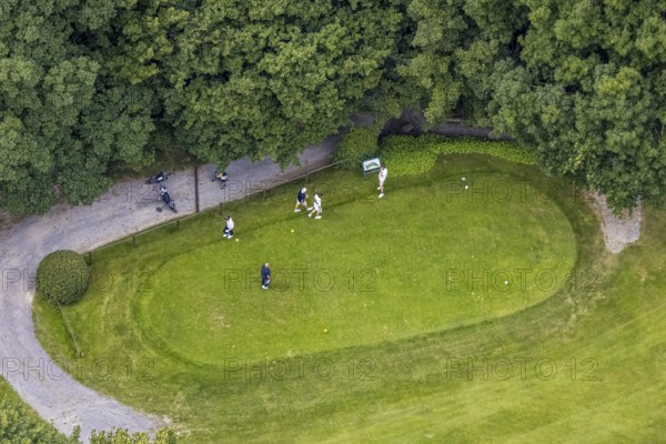 Aerial view, golf course and golf club Unna-Fröndenberg, Fröndenberg/Ruhr, Ruhr area, North Rhine-Westphalia, Germany, DE, Europe, golf, golf course, golf club, golf course, golf meadow, aerial view, aerial photography, aerial photography, sports, overview, bird's eye view, overview