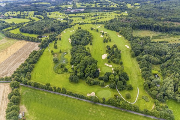Aerial view, golf course and golf club Unna-Fröndenberg, Fröndenberg/Ruhr, Ruhr area, North Rhine-Westphalia, Germany, DE, Europe, golf, golf course, golf club, golf course, golf meadow, aerial view, aerial photography, aerial photography, sports, overview, bird's eye view, overview