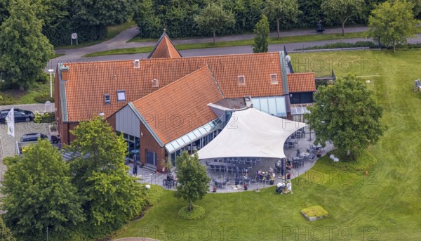 Aerial view, golf course and golf club Unna-Fröndenberg, Fröndenberg/Ruhr, Ruhr area, North Rhine-Westphalia, Germany, DE, Europe, golf, golf course, golf club, golf course, golf meadow, aerial view, aerial photography, aerial photography, sports, overview, bird's eye view, overview