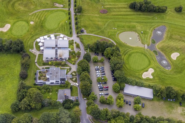 Aerial view, Golf Hotel and Golf Club Gut Neuenhof in Fröndenberg/Ruhr, Ruhr area, North Rhine-Westphalia, Germany, DE, Europe, Fröndenberg/Ruhr, golf, golf course, golf club, golf meadow, aerial view, aerial photography, aerial photography, sports, overview, bird's-eye view, overview