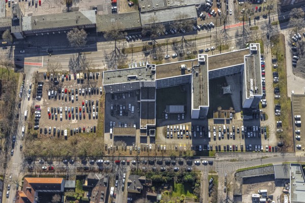 Aerial view, police station south, Gelsenkirchen-Bulmke-Hüllen, Gelsenkirchen, Ruhr area, North Rhine-Westphalia, Germany, eye of the law, authority, DE, Europe, aerial view, aerial photography, aerial photography, law enforcement officer, police, police authority, police station, police station, state authority, state power, overview, bird's eye view, Wildenbruchstraße, birds-eyes view, overview