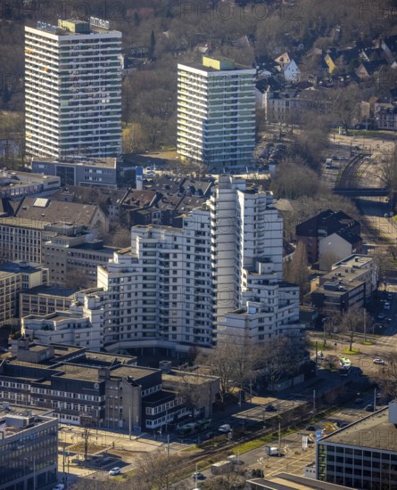 Aerial view, city skyscraper, Maritim Hotel, old town, Gelsenkirchen, Ruhr area, North Rhine-Westphalia, Germany, DE, Europe, gastronomy, skyscraper, hotel, hotel facilities, hotel industry, aerial photography, aerial photography, aerial photography, overview, bird's-eye view, overview