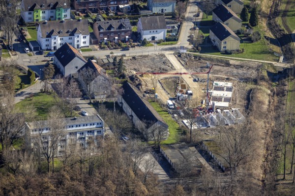 Aerial view, construction site new building Kolbstraße, Bismarck, Gelsenkirchen, Ruhr area, North Rhine-Westphalia, Germany, construction work, construction, construction area, building site, building plots, construction project, construction site, DE, Europe, property tax, real estate, aerial photography, aerial photography, new building, overview, bird's eye view, residential complex, living and living, residential area, residential buildings, residential quality, residential neighbourhood, housing estate, birds-eyes view, overview