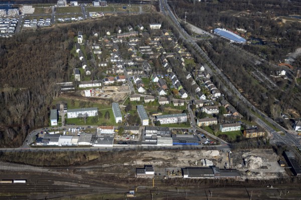 Aerial view, construction site new building Kolbstraße, Bismarck, Gelsenkirchen, Ruhr area, North Rhine-Westphalia, Germany, construction work, construction, construction area, building site, building plots, construction project, construction site, DE, Europe, property tax, real estate, aerial photography, aerial photography, new building, overview, bird's eye view, residential complex, living and living, residential area, residential buildings, residential quality, residential neighbourhood, housing estate, birds-eyes view, overview