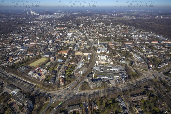 Aerial view, townscape Buer with town hall, Buer, Gelsenkirchen, Ruhr area, North Rhine-Westphalia, Germany, City, DE, Europe, aerial view, aerial photography, aerial photography, townscape, city area, city centre, overview, bird's-eye view, overview