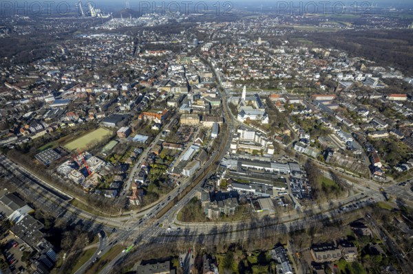 Aerial view, townscape Buer with town hall, Buer, Gelsenkirchen, Ruhr area, North Rhine-Westphalia, Germany, City, DE, Europe, aerial view, aerial photography, aerial photography, townscape, city area, city centre, overview, bird's-eye view, overview