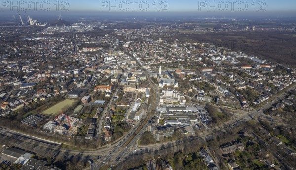 Aerial view, townscape Buer with town hall, Buer, Gelsenkirchen, Ruhr area, North Rhine-Westphalia, Germany, City, DE, Europe, aerial view, aerial photography, aerial photography, townscape, city area, city centre, overview, bird's-eye view, overview