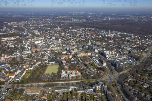 Aerial view, townscape Buer with town hall, Buer, Gelsenkirchen, Ruhr area, North Rhine-Westphalia, Germany, City, DE, Europe, aerial view, aerial photography, aerial photography, townscape, city area, city centre, overview, bird's-eye view, overview