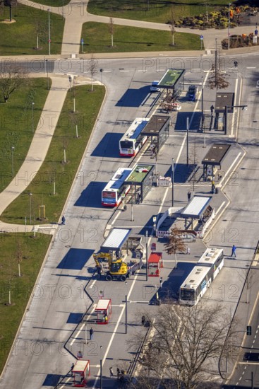 Aerial view, bus station Gelsenkirchen-Buer, Buer, Gelsenkirchen, Ruhr area, North Rhine-Westphalia, Germany, bus station, buses, DE, Europe, bus stop, aerial view, aerial photography, aerial photography, Springestraße, overview, bird's eye view, ZOB, birds-eyes view, overview