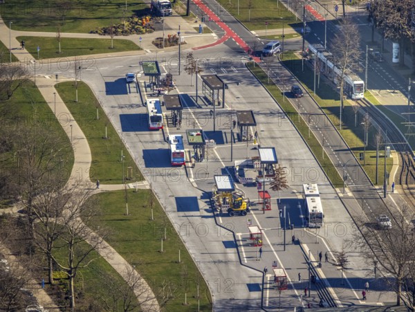 Aerial view, bus station Gelsenkirchen-Buer, Buer, Gelsenkirchen, Ruhr area, North Rhine-Westphalia, Germany, bus station, buses, DE, Europe, bus stop, aerial view, aerial photography, aerial photography, Springestraße, overview, bird's-eye view, overview