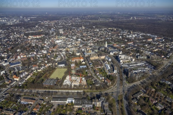 Aerial view, townscape Buer with town hall, Buer, Gelsenkirchen, Ruhr area, North Rhine-Westphalia, Germany, City, DE, Europe, aerial view, aerial photography, aerial photography, townscape, city area, city centre, overview, bird's-eye view, overview
