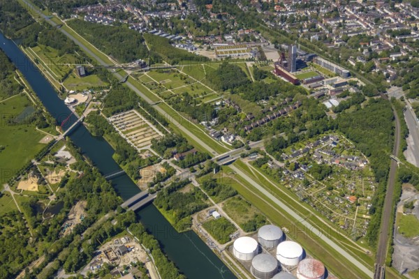 Aerial view, industrial park Nordstern, Nordsternpark, Heßler, Gelsenkirchen, Ruhr area, North Rhine-Westphalia, Germany, DE, Europe, birds-eyes view, aerial photography, aerial photography, overview, bird's eye view, commercial sites, commercial areas