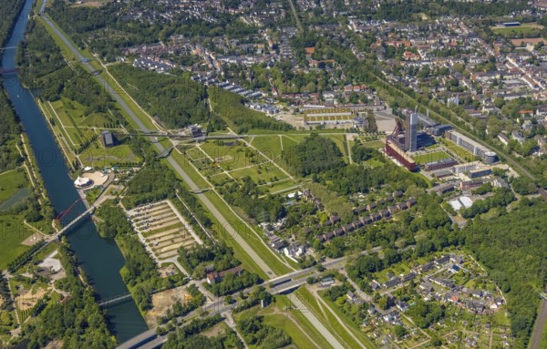 Aerial view, industrial park Nordstern, Nordsternpark, Heßler, Gelsenkirchen, Ruhr area, North Rhine-Westphalia, Germany, DE, Europe, birds-eyes view, aerial photography, aerial photography, overview, bird's eye view, commercial sites, commercial areas