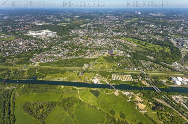 Aerial view, industrial park Nordstern, Nordsternpark, Heßler, Gelsenkirchen, Ruhr area, North Rhine-Westphalia, Germany, DE, Europe, birds-eyes view, aerial photography, aerial photography, overview, bird's eye view, commercial sites, commercial areas