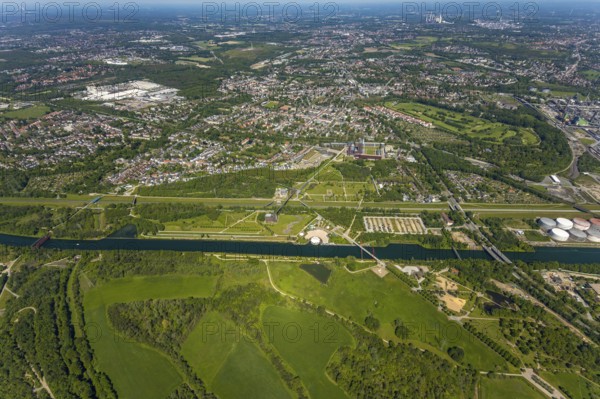 Aerial view, industrial park Nordstern, Nordsternpark, Heßler, Gelsenkirchen, Ruhr area, North Rhine-Westphalia, Germany, DE, Europe, birds-eyes view, aerial photography, aerial photography, overview, bird's eye view, commercial sites, commercial areas