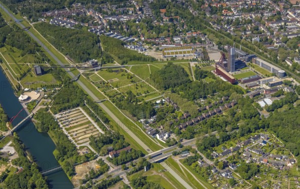 Aerial view, industrial park Nordstern, Nordsternpark, Heßler, Gelsenkirchen, Ruhr area, North Rhine-Westphalia, Germany, DE, Europe, birds-eyes view, aerial photography, aerial photography, overview, bird's eye view, commercial sites, commercial areas