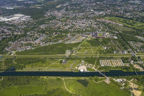 Aerial view, industrial park Nordstern, Nordsternpark, Heßler, Gelsenkirchen, Ruhr area, North Rhine-Westphalia, Germany, DE, Europe, birds-eyes view, aerial photography, aerial photography, overview, bird's eye view, commercial sites, commercial areas