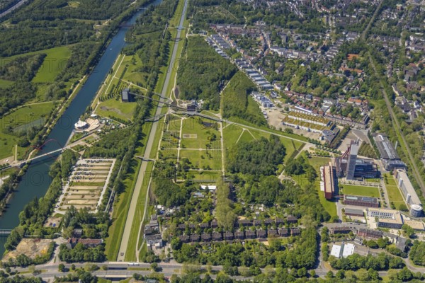 Aerial view, industrial park Nordstern, Nordsternpark, Heßler, Gelsenkirchen, Ruhr area, North Rhine-Westphalia, Germany, DE, Europe, birds-eyes view, aerial photography, aerial photography, overview, bird's eye view, commercial sites, commercial areas
